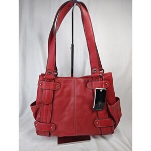 Tignanello Red Leather Perfect 10 Studded Shopper Tote Shoulder Bag NWT T98530